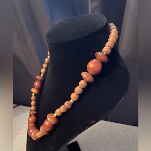 Multi Toned Wooden Bead Necklace - Picture 2 of 5